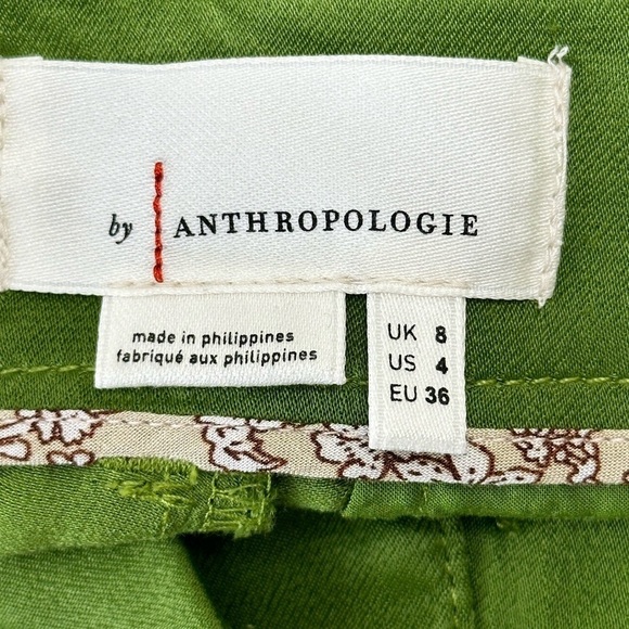 Anthropologie Deandra Green Tuxedo Satin Joggers 4 Ankle Zip Viscose High Rise - Picture 8 of 16